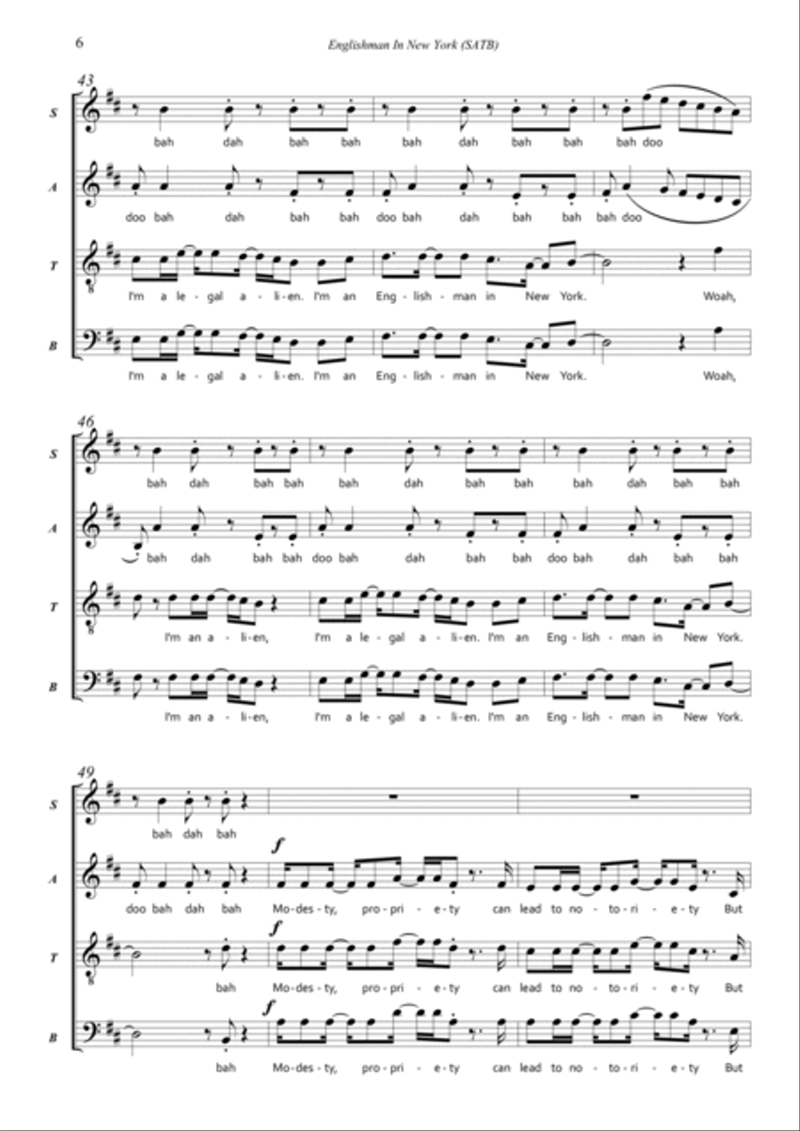 Englishman In New York 4-Part scores gallery preview page 6