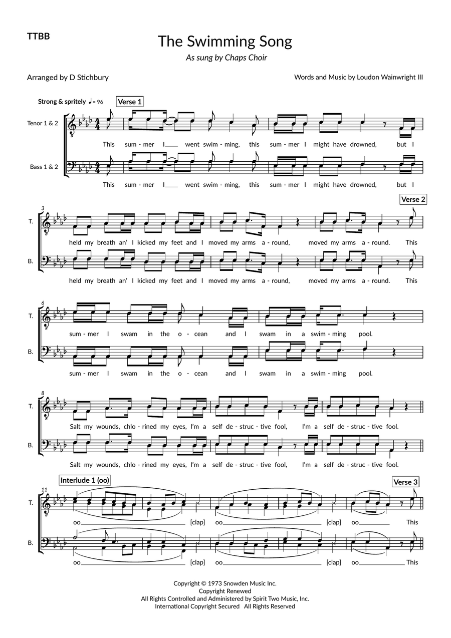The Swimming Song (arr. Dom Stichbury) TTBB scores gallery preview page 1