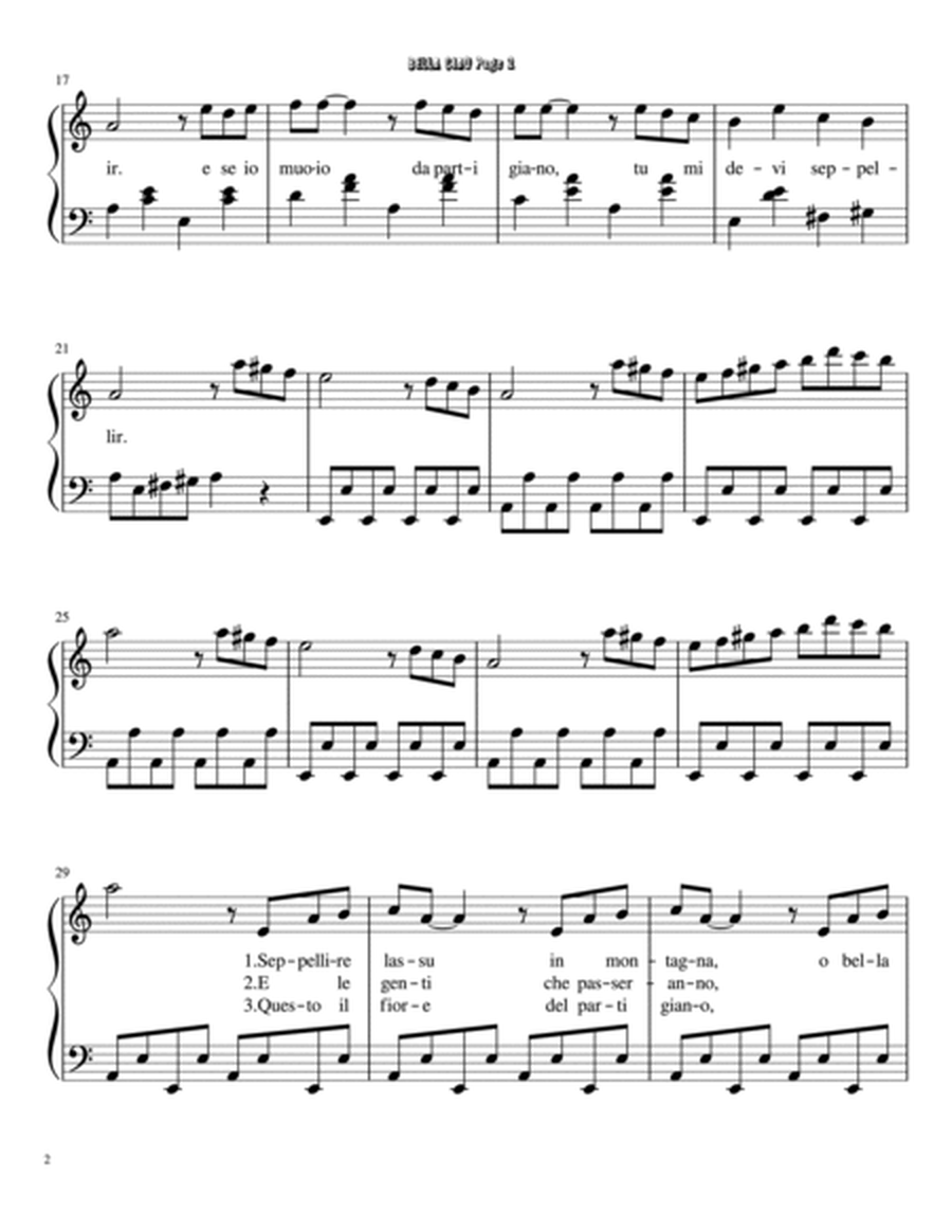 Bella Ciao for Late Intermediate/Early Advanced Piano (contains lyric)
