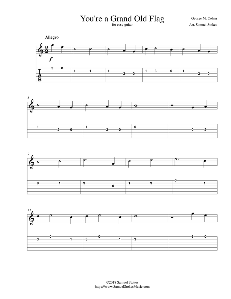 You're a Grand Old Flag - for easy guitar with TAB Acoustic Guitar scores gallery preview page 1