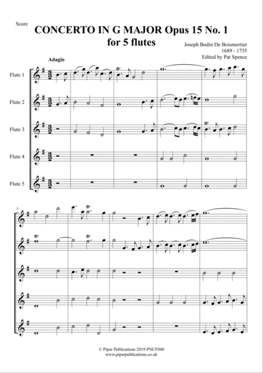 BOISMORTIER CONCERTO IN G MAJOR FOR 5 FLUTES Small Ensemble scores gallery preview page 2