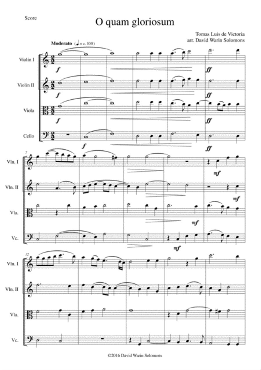 O quam gloriosum (Oh how glorious) for string quartet String Quartet scores gallery preview page 1