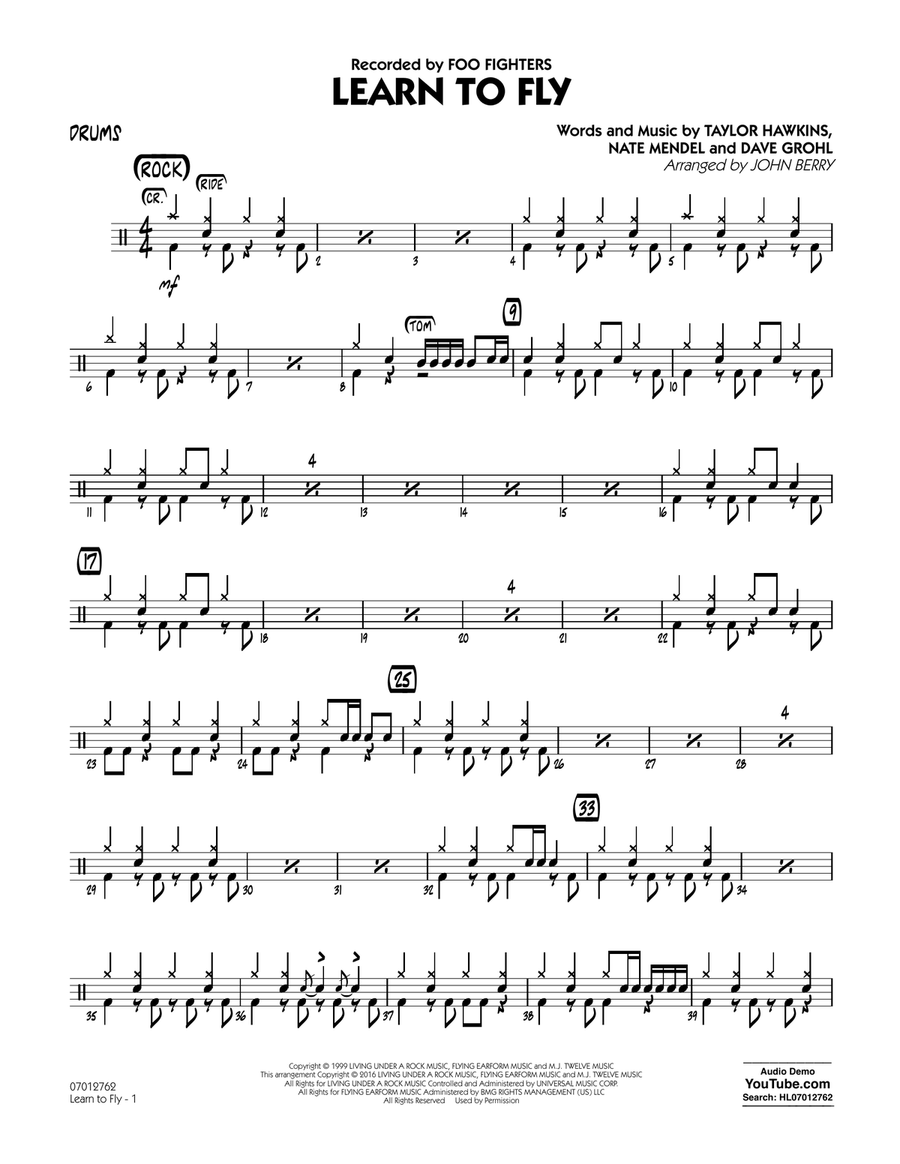 Learn to Fly - Drums Learn to Fly - Drums Jazz Ensemble scores gallery preview page 1