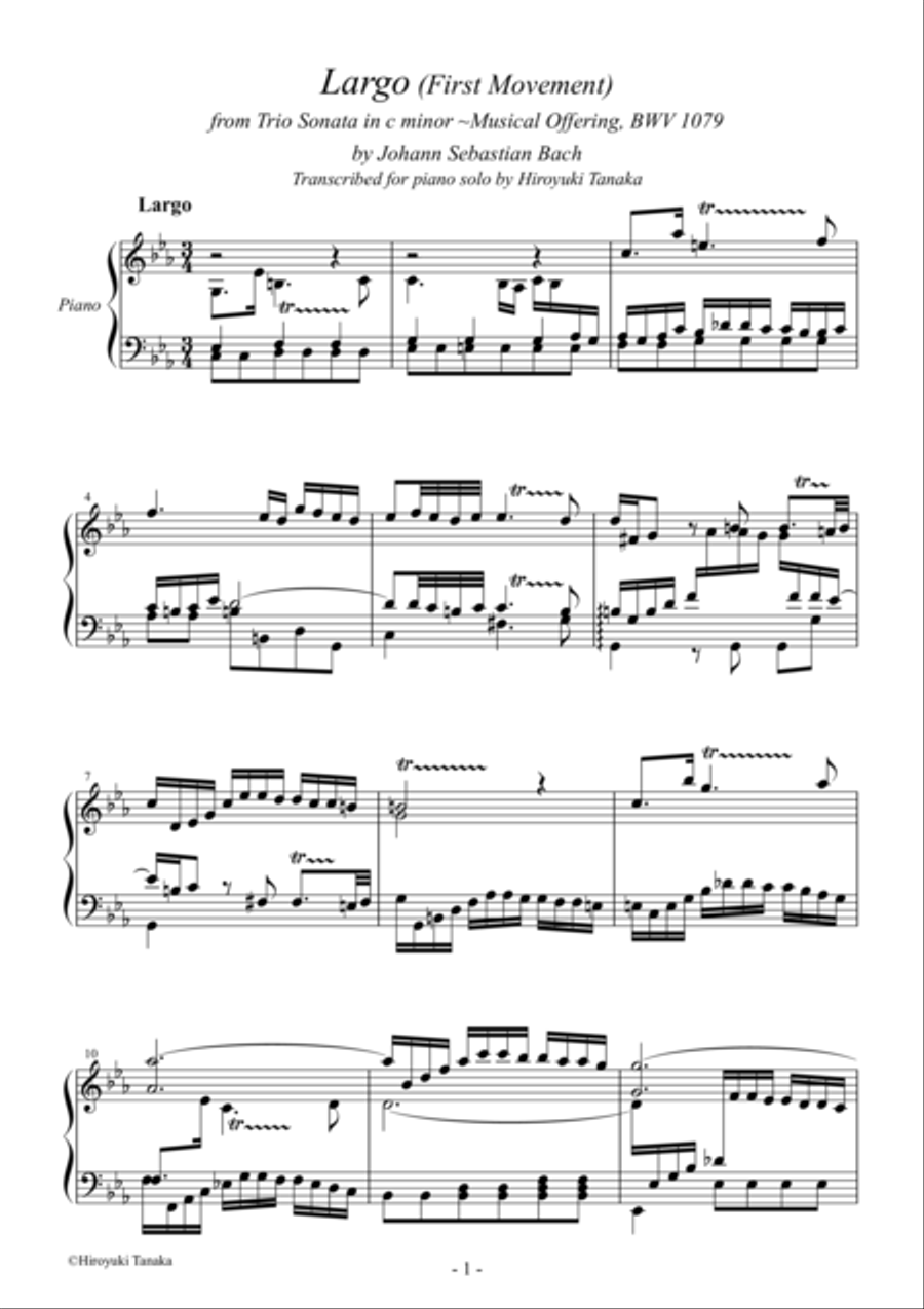 Largo from Trio Sonata in c minor ~ Musical offering BWV1079 Piano Solo scores gallery preview page 2