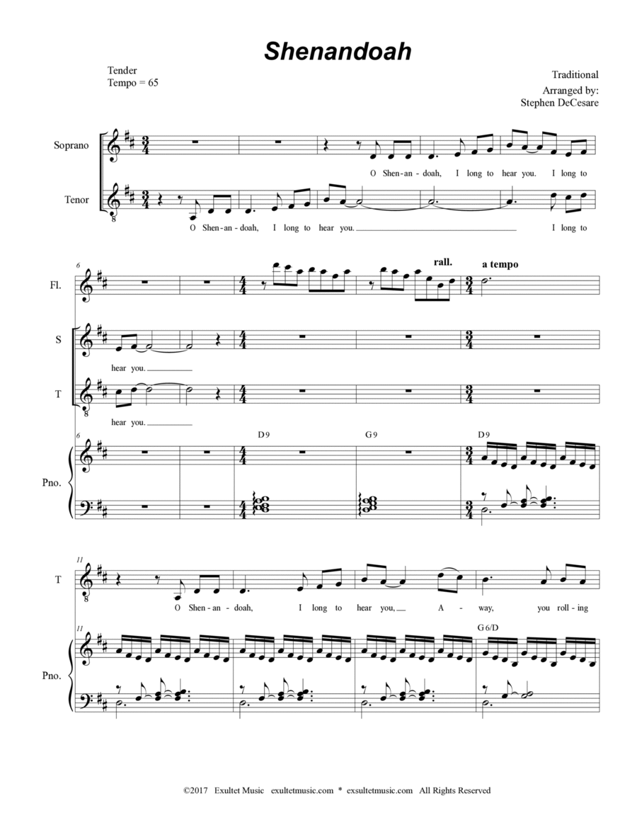 Shenandoah (for 2-part choir - (Soprano & Tenor) image number null