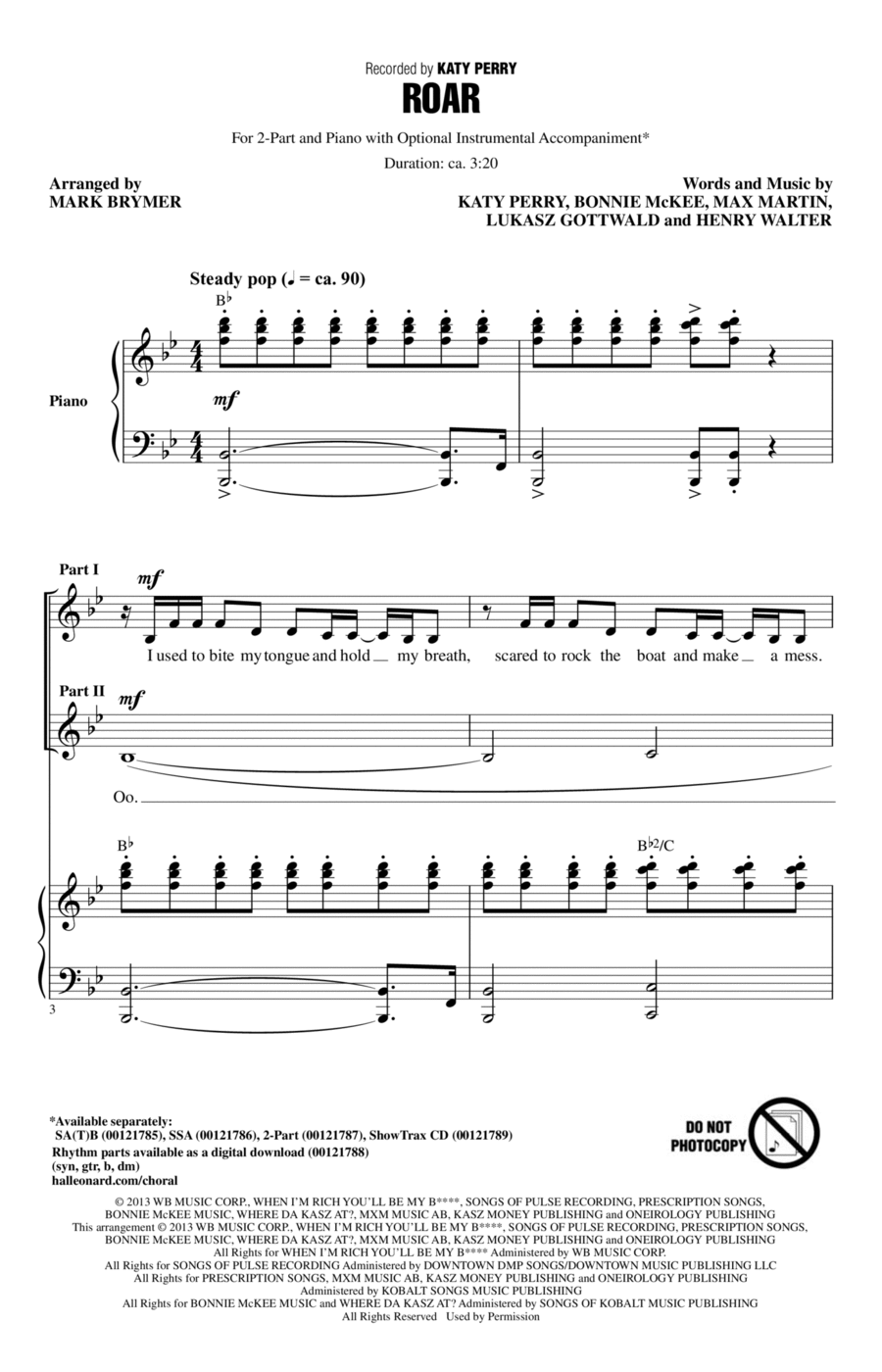 Roar (arr. Mark Brymer) 2-Part scores gallery preview page 1