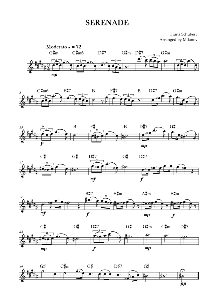 Serenade | Schubert | Lead Sheet | G# minor Piano scores gallery preview page 1
