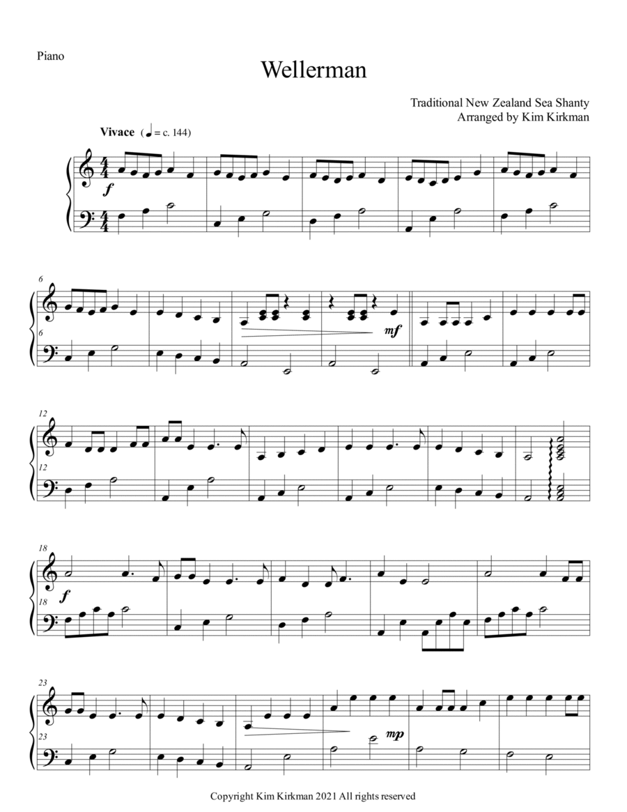 Wellerman - Sea Shanty - piano no black notes required Piano Solo scores gallery preview page 1