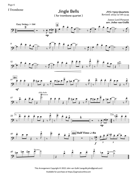 Trombone Quartets For Christmas Vol 2 - Part 1 - Bass Clef