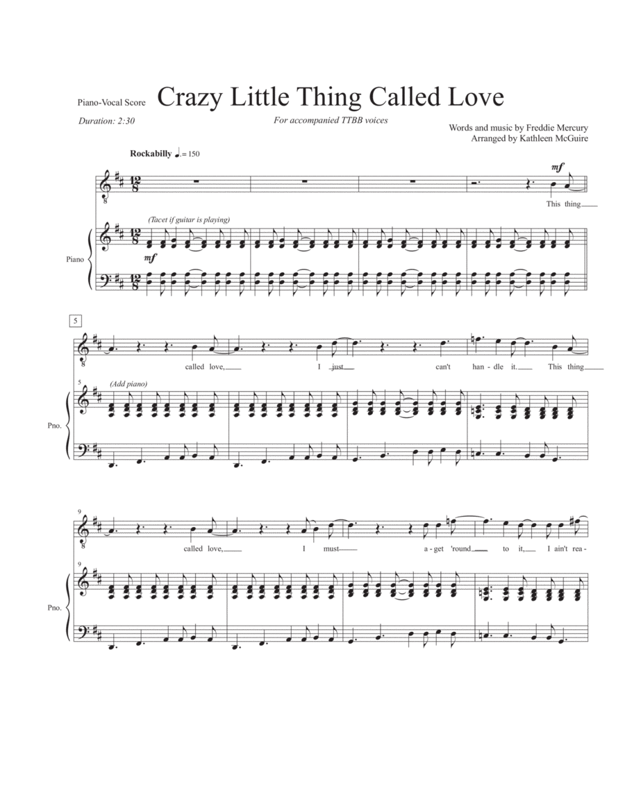 Crazy Little Thing Called Love TTBB scores gallery preview page 1