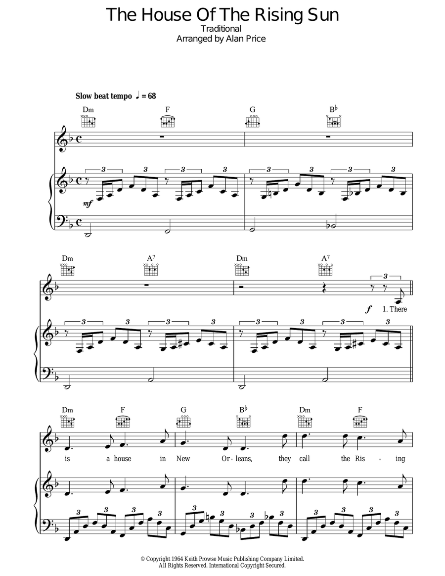 The House Of The Rising Sun Piano, Vocal, Guitar scores gallery preview page 1