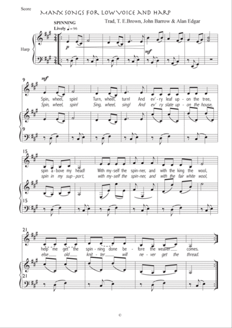 MANX SONGS for LOW VOICE & HARP (or pianoforte) Harp scores gallery preview page 4
