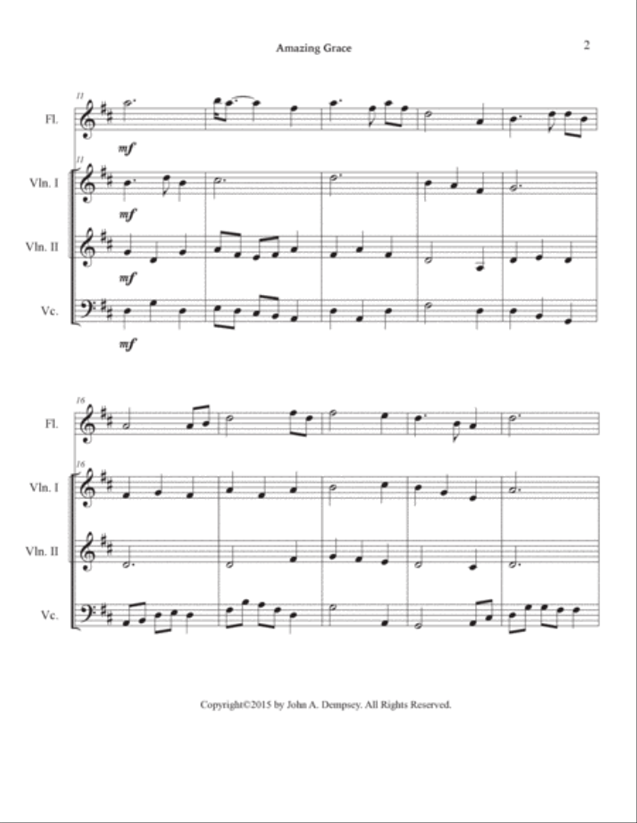 Amazing Grace (Quartet for Flute, Two Violins and Cello) Flute scores gallery preview page 6