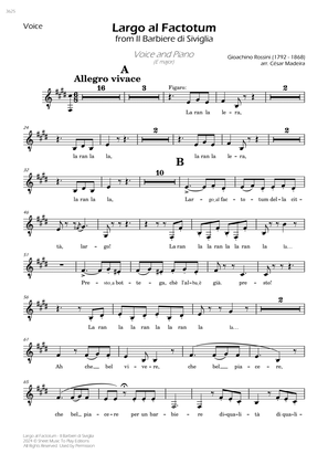 Largo al Factotum - Voice and Piano - E Major (Individual Parts)
