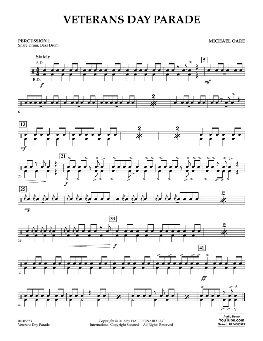 Veterans Day Parade - Percussion 1 Concert Band scores gallery preview page 1