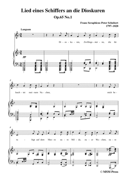 Schubert-Lied eines Schiffers an die Dioskuren,in F Major,Op.65 No.1,for Voice and Piano image number null
