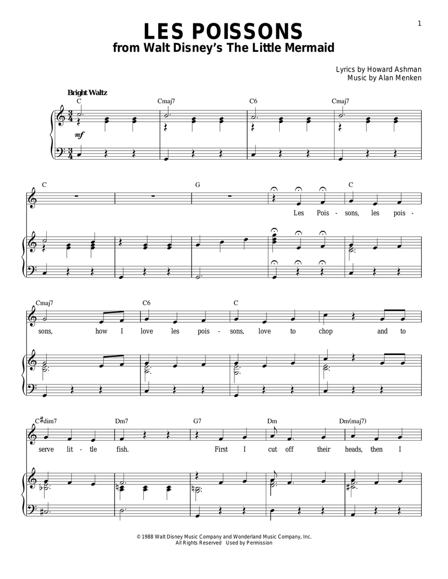 Les Poissons (from The Little Mermaid) Piano, Vocal scores gallery preview page 1