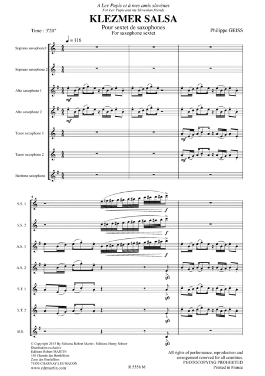 Klezmer salsa pour septet Saxophone Ensemble scores gallery preview page 2