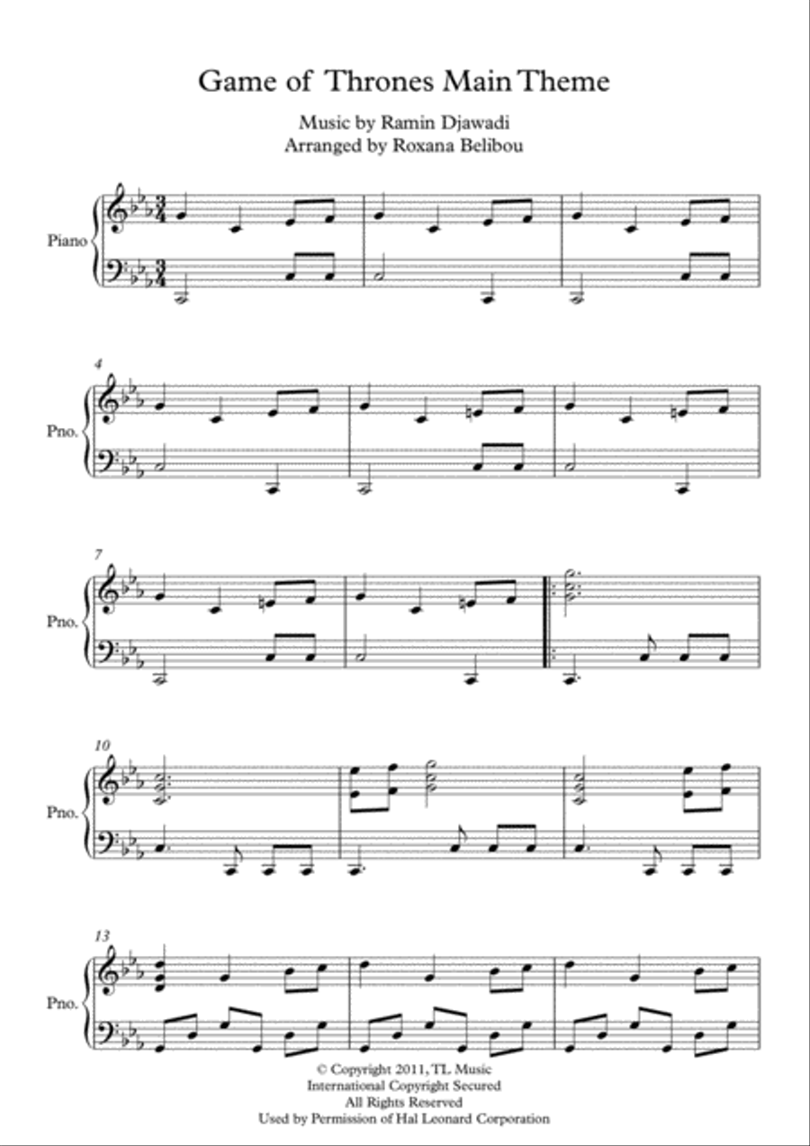 Game Of Thrones Piano Solo scores gallery preview page 1