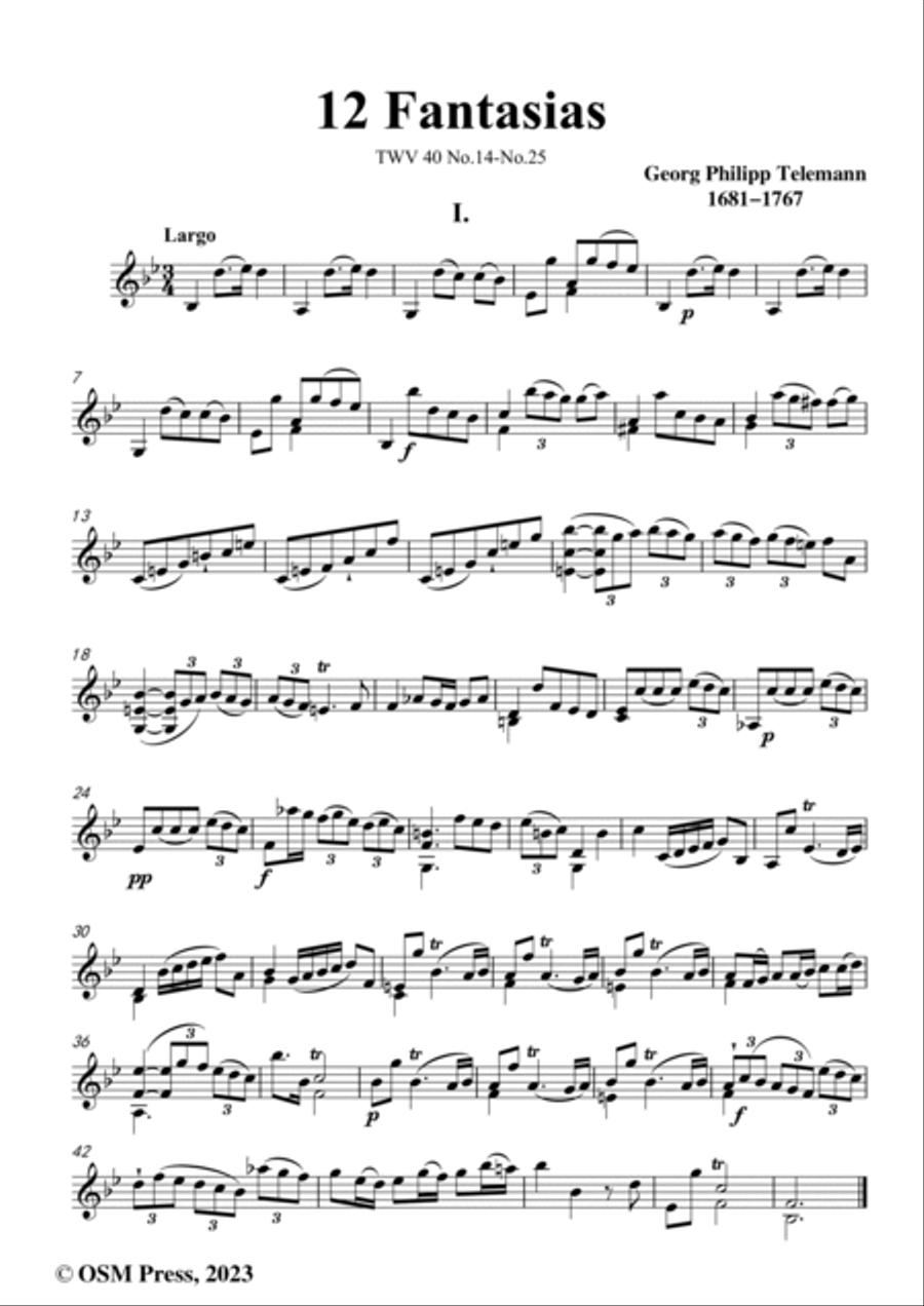 Telemann-12 Fantasias,TWV 40 No.14-No.25,for Violin Violin Solo scores gallery preview page 2