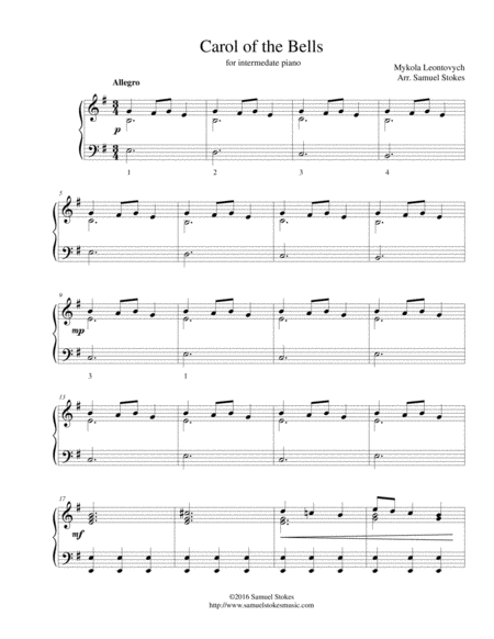 Carol of the Bells - for intermediate piano image number null