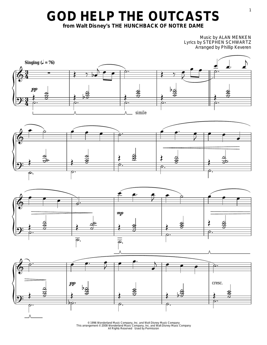 God Help The Outcasts (from The Hunchback Of Notre Dame) [Classical version] (arr. Keveren)