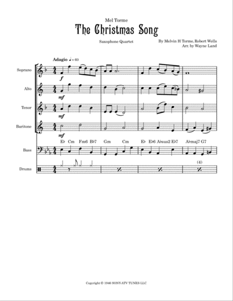 The Christmas Song (chestnuts Roasting On An Open Fire) Saxophone Quartet scores gallery preview page 2