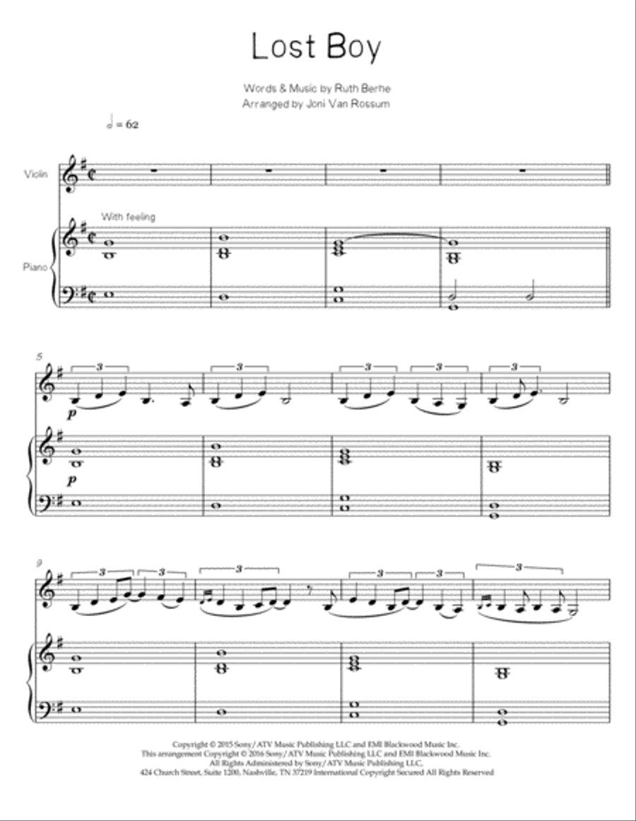 Lost Boy Violin Solo scores gallery preview page 1