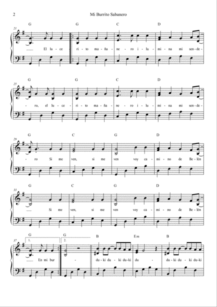 El Burrito Sabanero (mi Burrito Sabanero) Piano Solo scores gallery preview page 2