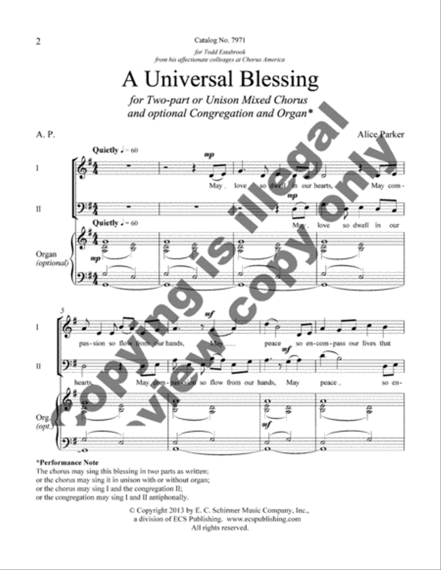 A Universal Blessing Unison Choir scores gallery preview page 2