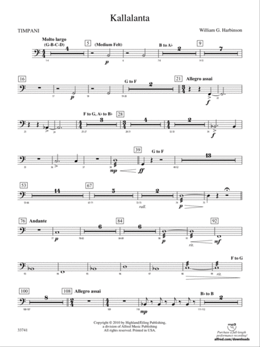Kallalanta: Timpani Full Orchestra scores gallery preview page 1