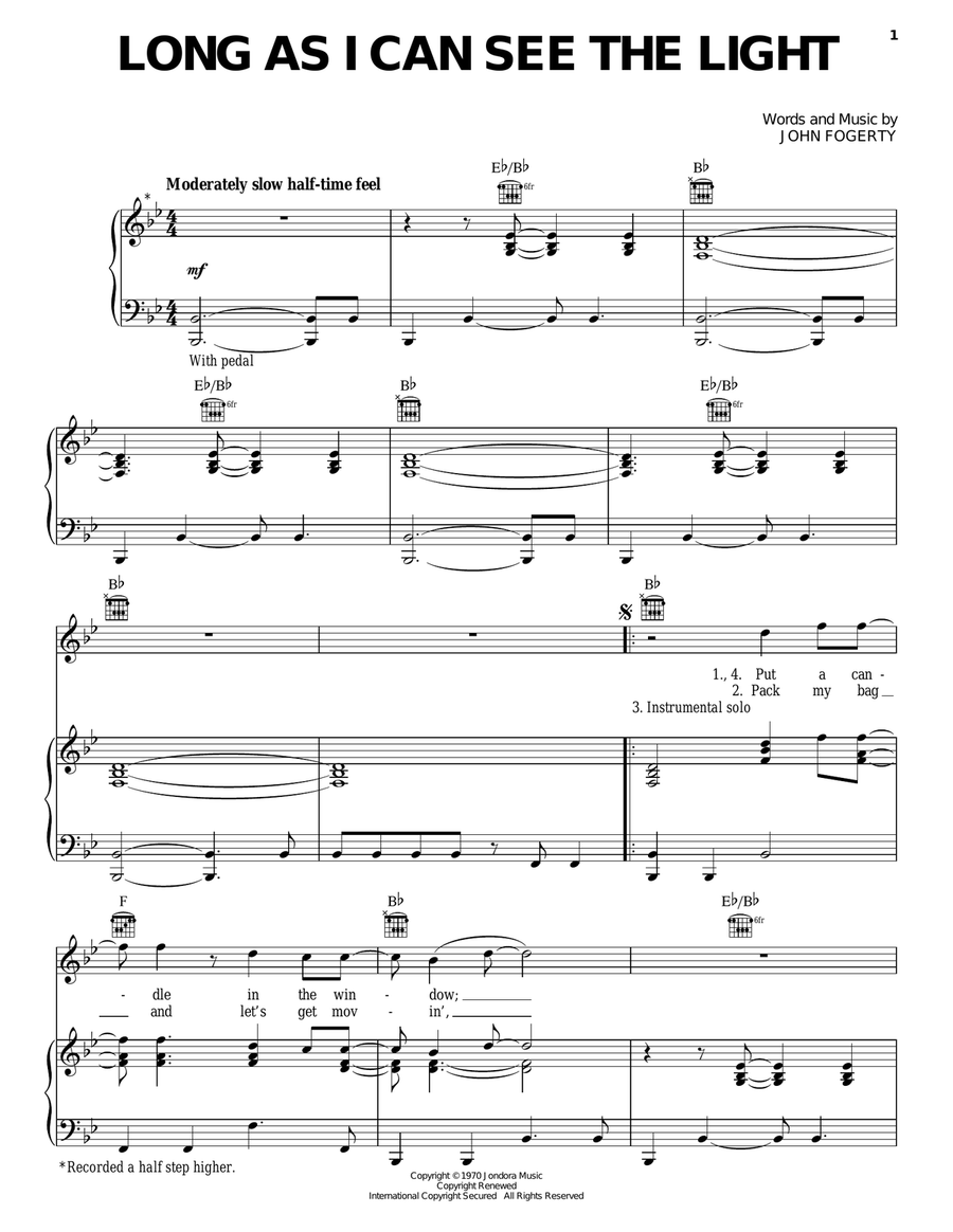 Long As I Can See The Light Piano, Vocal, Guitar scores gallery preview page 1
