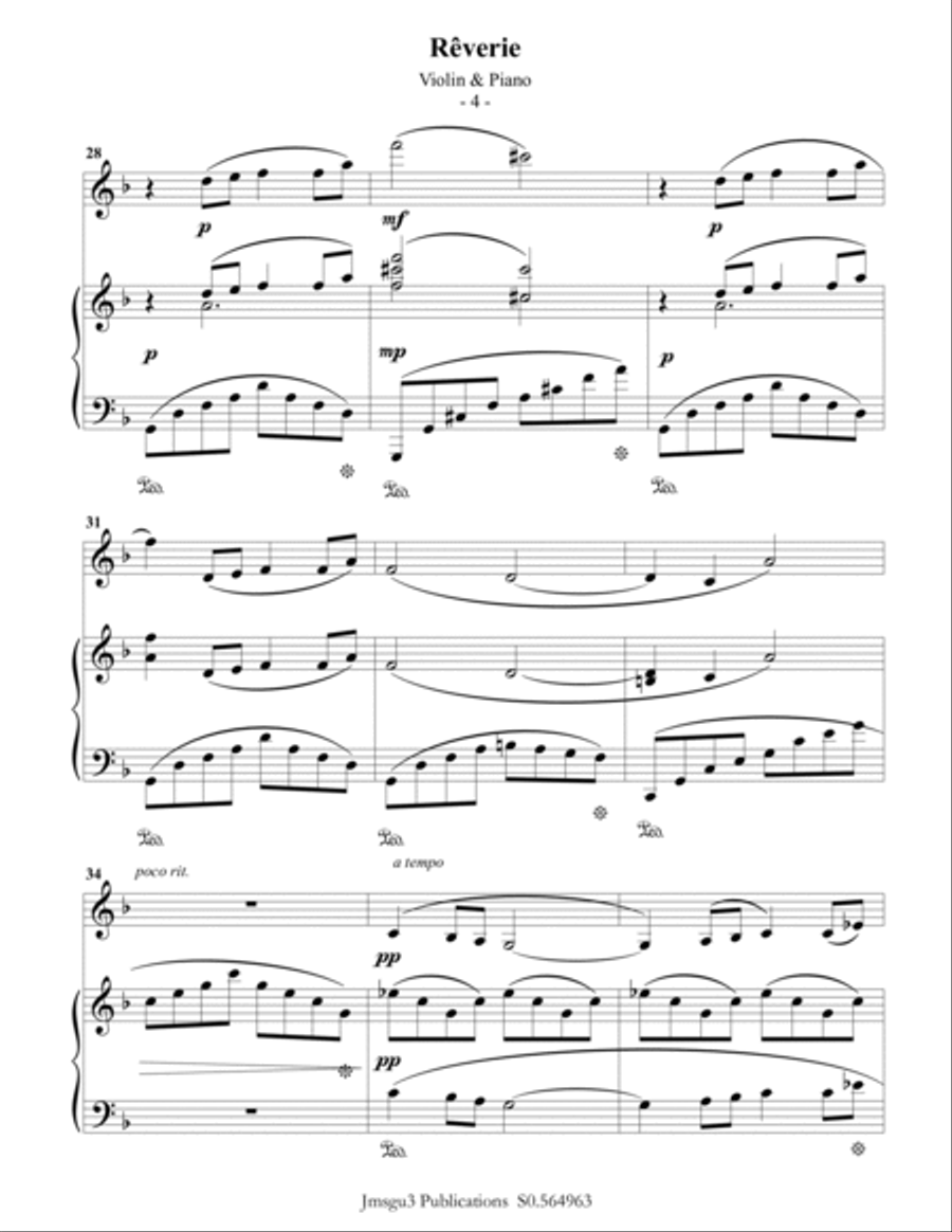 Debussy: Reverie for Violin & Piano Violin Solo scores gallery preview page 4