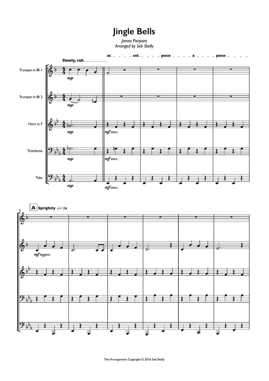 Jingle Bells (Swing) for Brass Quintet Brass Quintet scores gallery preview page 1
