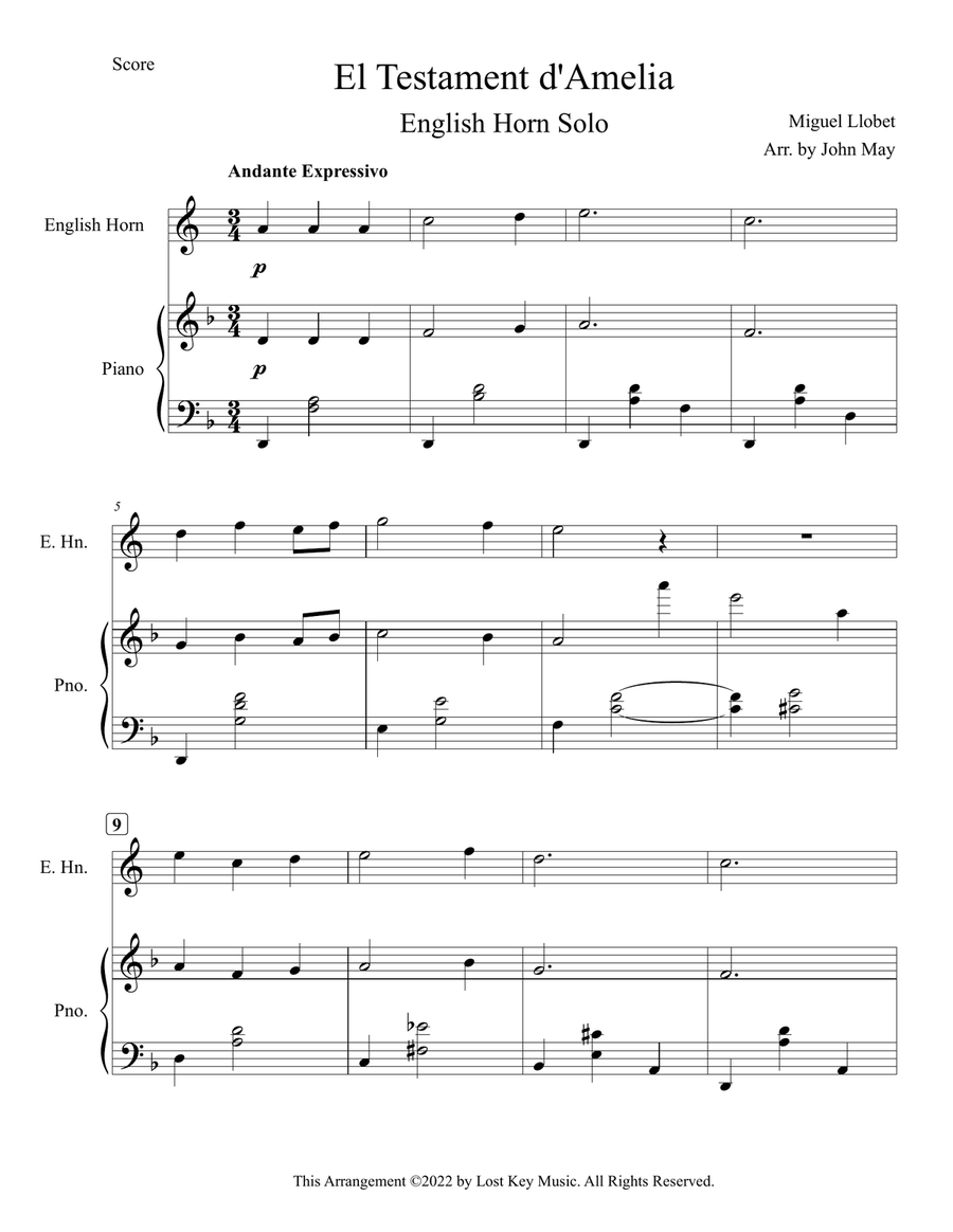 El Testament d'Amelia-English Horn Solo Chamber Music scores gallery preview page 2