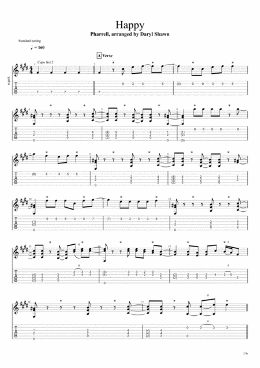 Happy Guitar Tablature scores gallery preview page 1