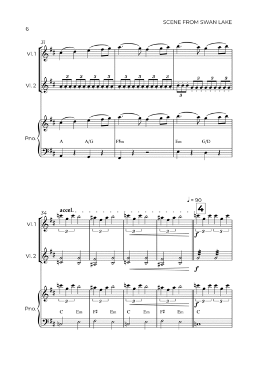 SCENE FROM SWAN LAKE - TCHAIKOVSKY - STRING PIANO TRIO (VIOLIN 1, VIOLIN 2 & PIANO) Piano Trio scores gallery preview page 6