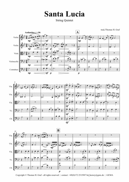 Santa Lucia - Italian Folk Song - Here in the twighlight - String Quintet