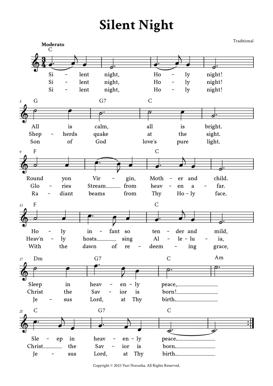 Silent Night - Lead Sheet (C Major) Easy Piano scores gallery preview page 1