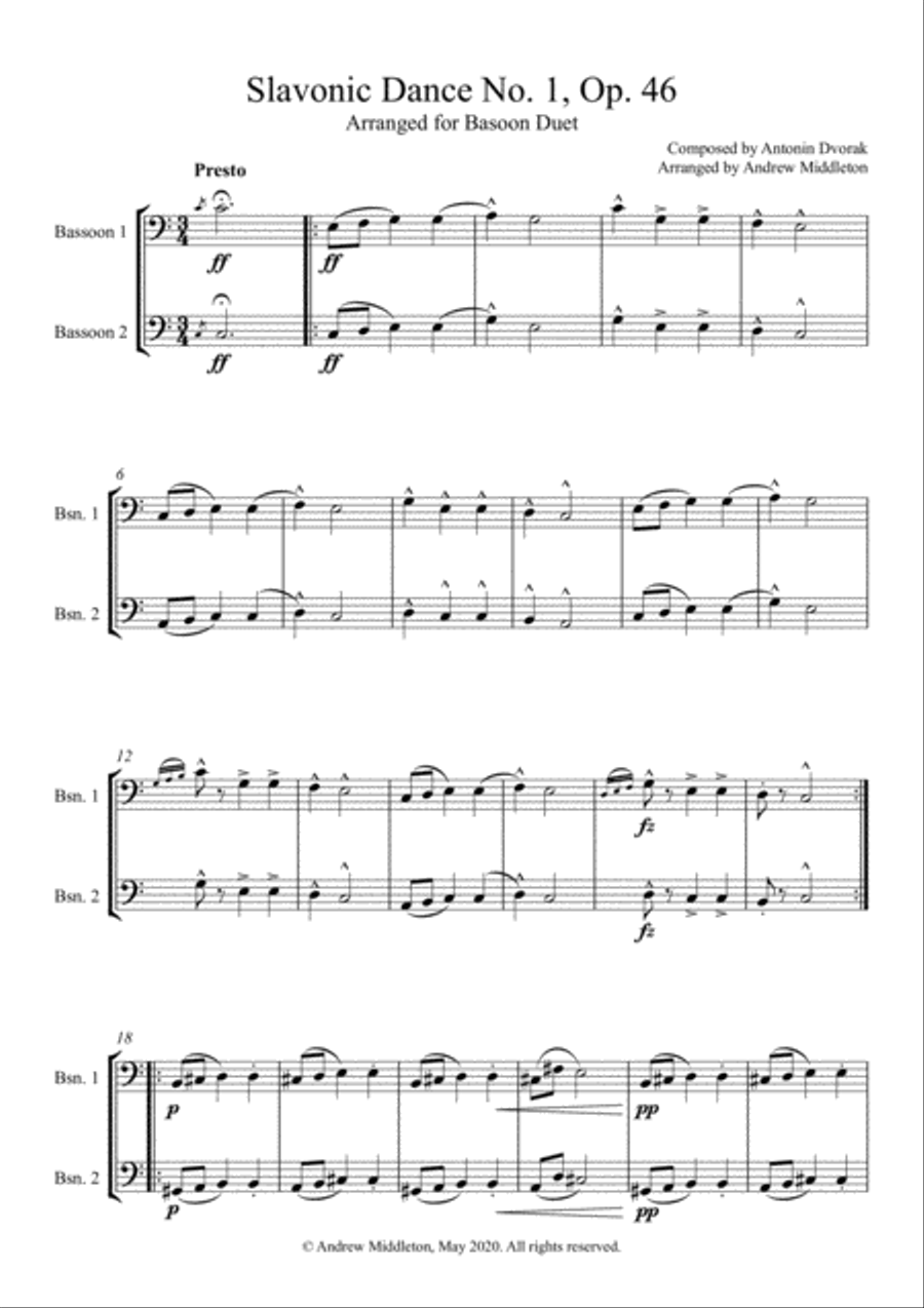 Slavonic Dance No. 1 Op. 46 arranged for Bassoon Duet Woodwind Duet scores gallery preview page 3