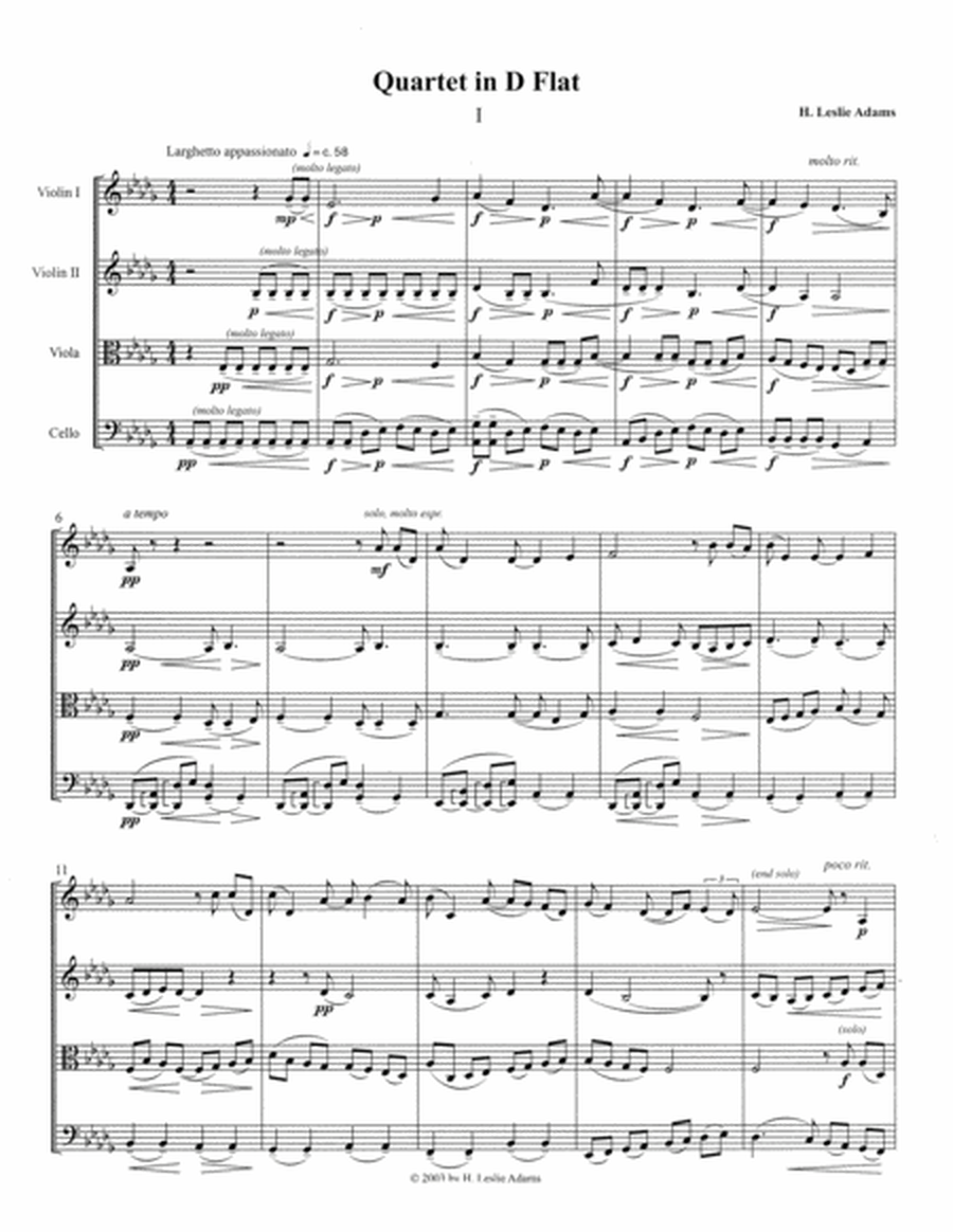 [Adams] String Quartet in D Flat