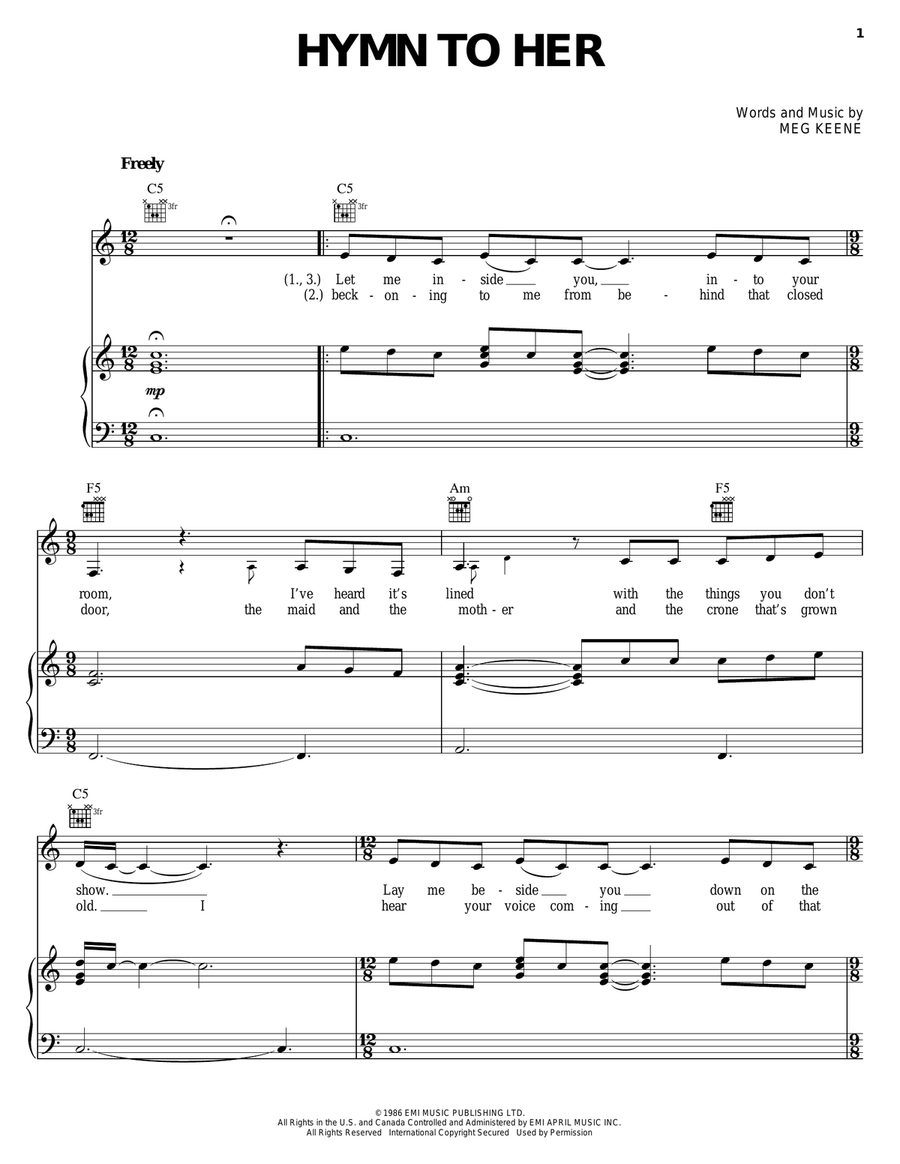 Hymn To Her Hymn To Her Piano, Vocal, Guitar scores gallery preview page 1