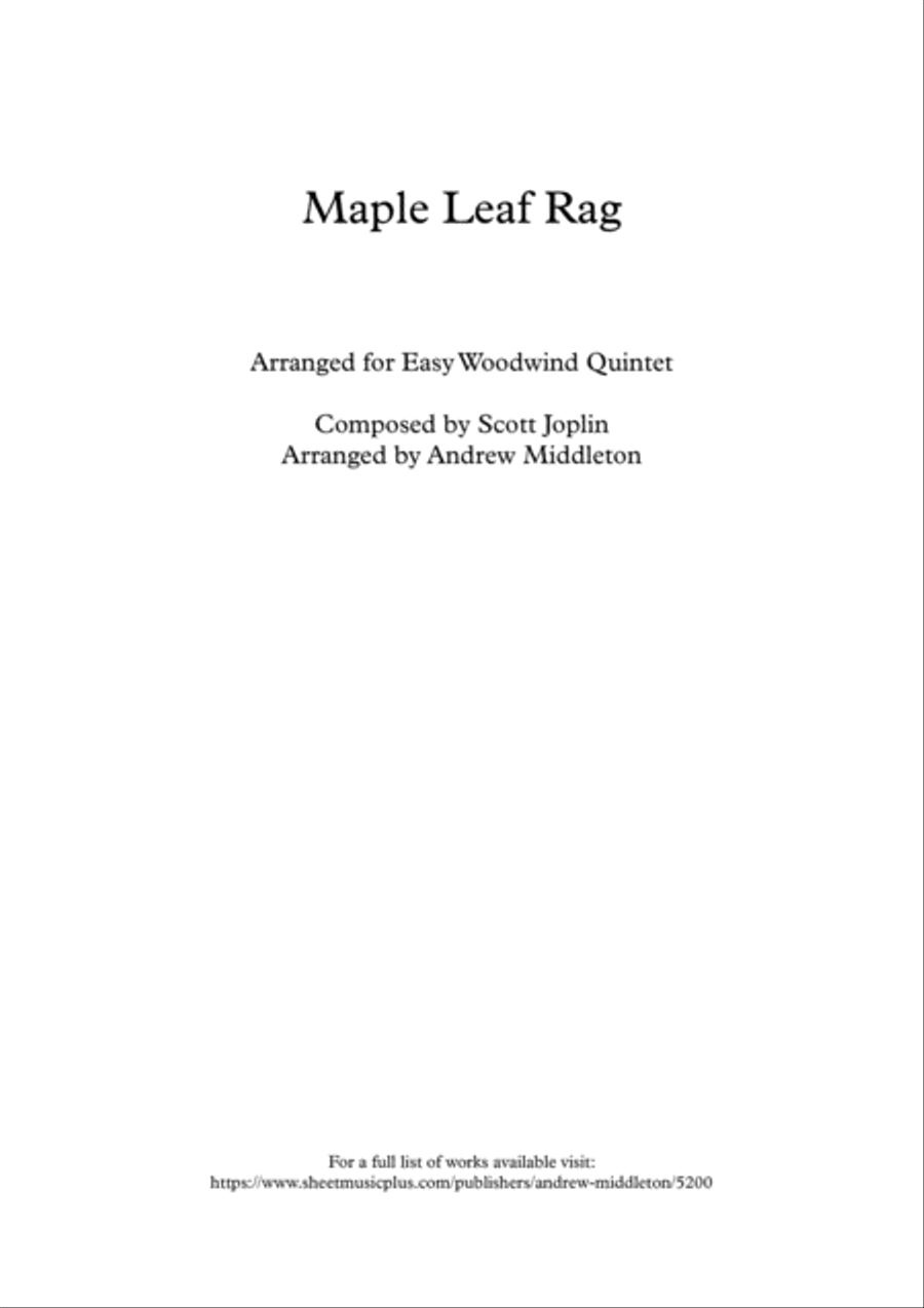 Maple Leaf Rag arranged for Easy Wind Quintet