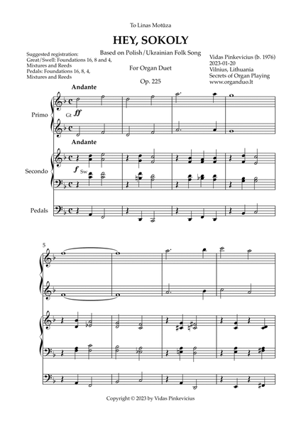 Hey, Sokoly, Op. 225 (Organ Duet) by Vidas Pinkevicius