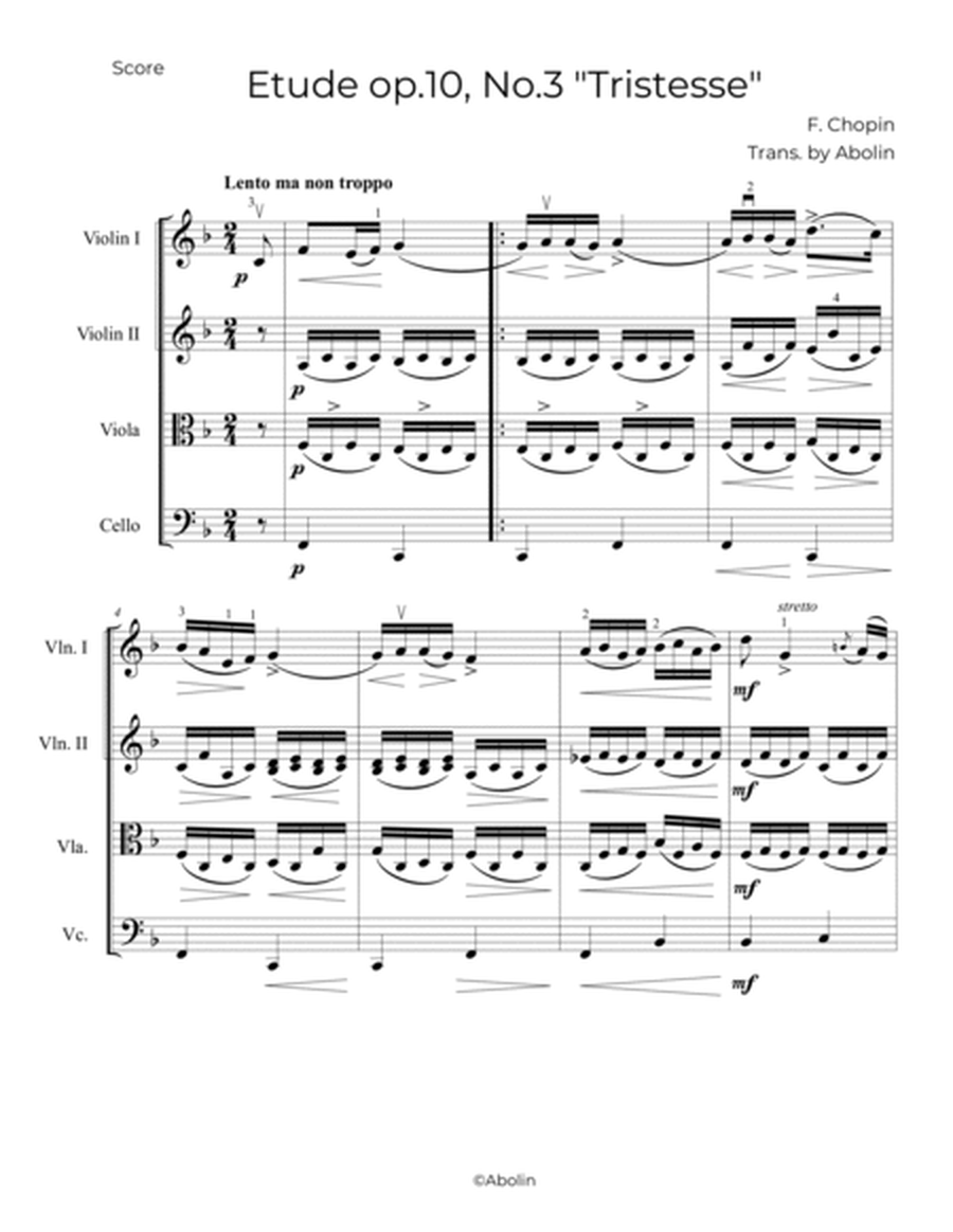 Chopin: Etude op.10, No.3, "Tristesse" - String Quartet image number null