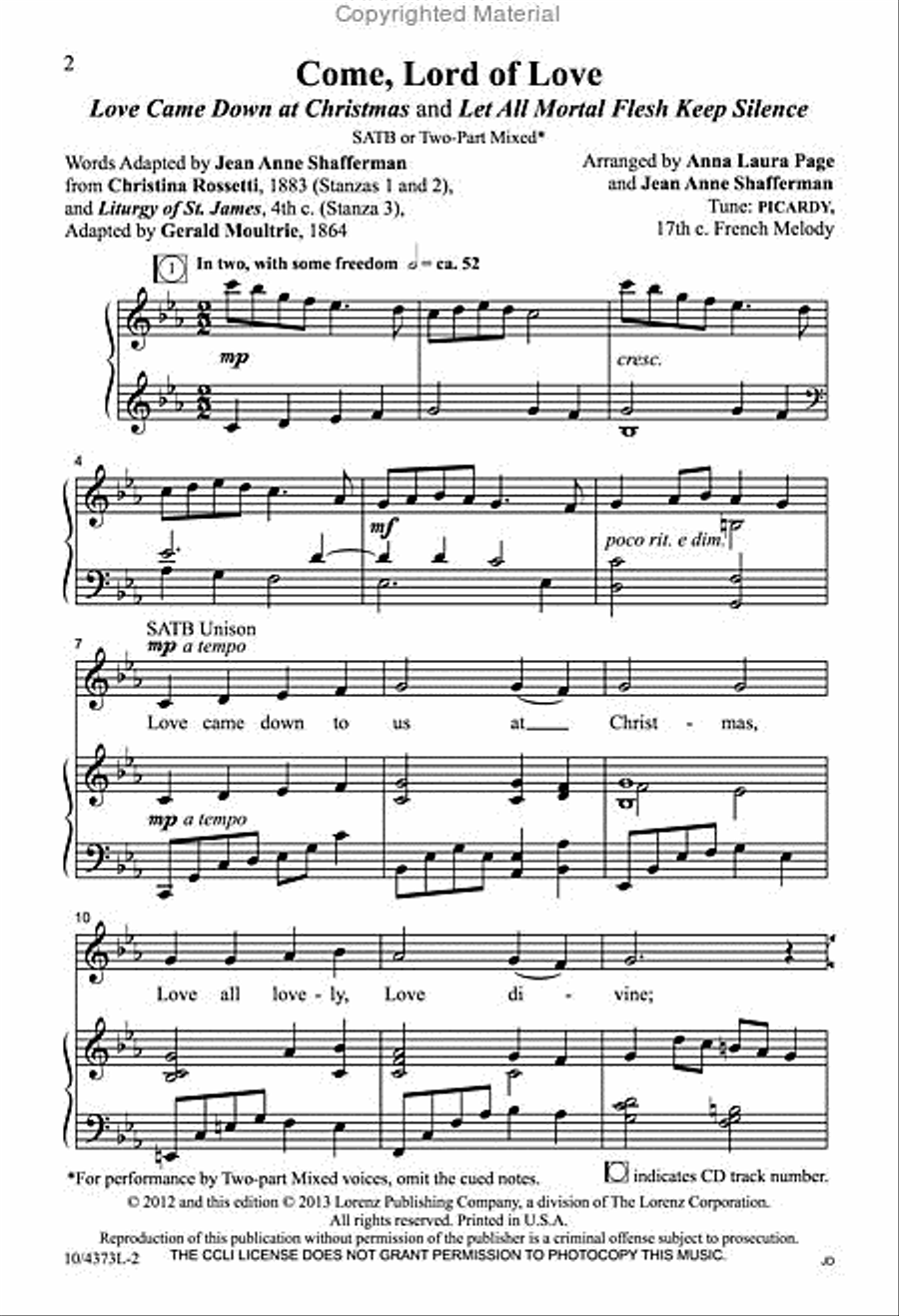 Come, Lord of Love Come, Lord of Love 4-Part scores gallery preview page 2