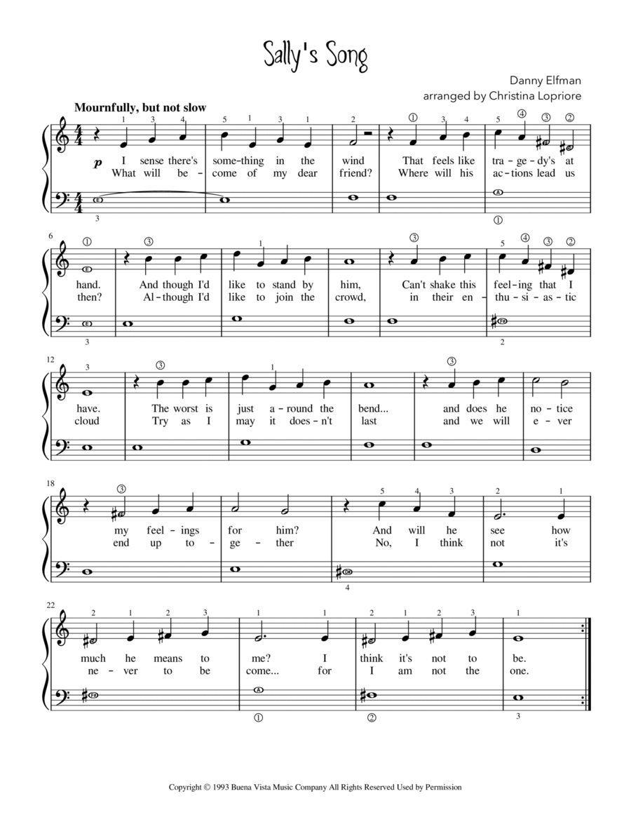 Sally's Song Easy Piano scores gallery preview page 1