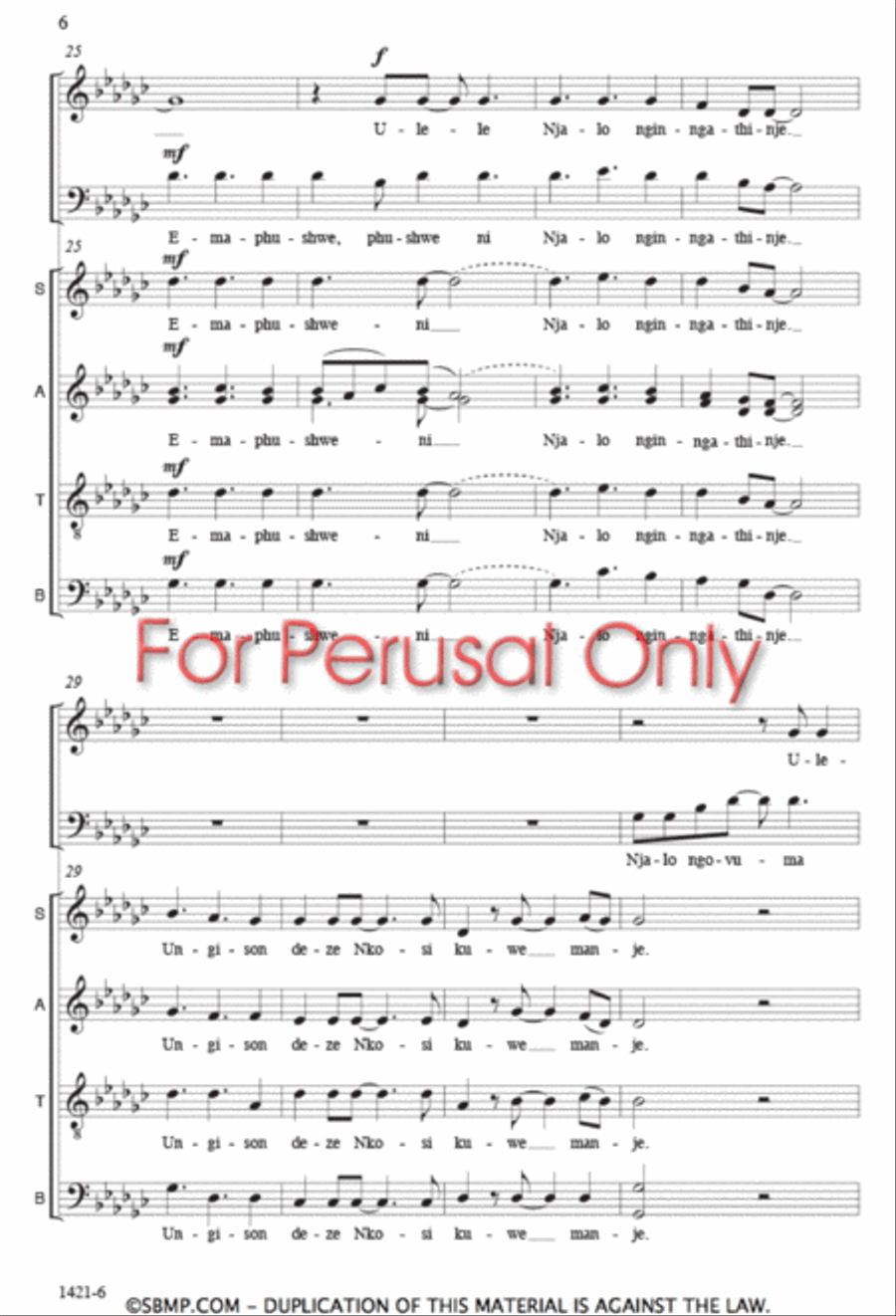 Mangisondele Nkosi Yam - SATB Octavo 4-Part scores gallery preview page 5