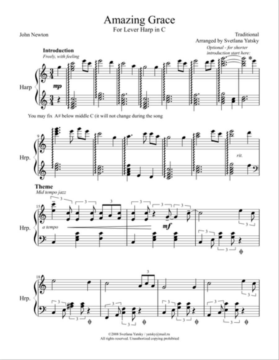 Amazing Grace Harp scores gallery preview page 1