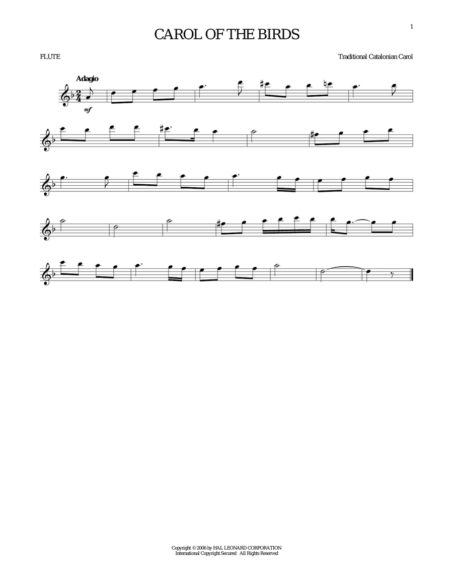 Carol Of The Birds Carol Of The Birds Flute Solo scores gallery preview page 1